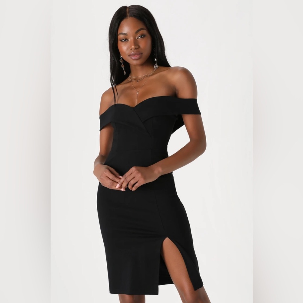 Lulus Classic Glam Black Off-the-Shoulder Bodycon Dress
